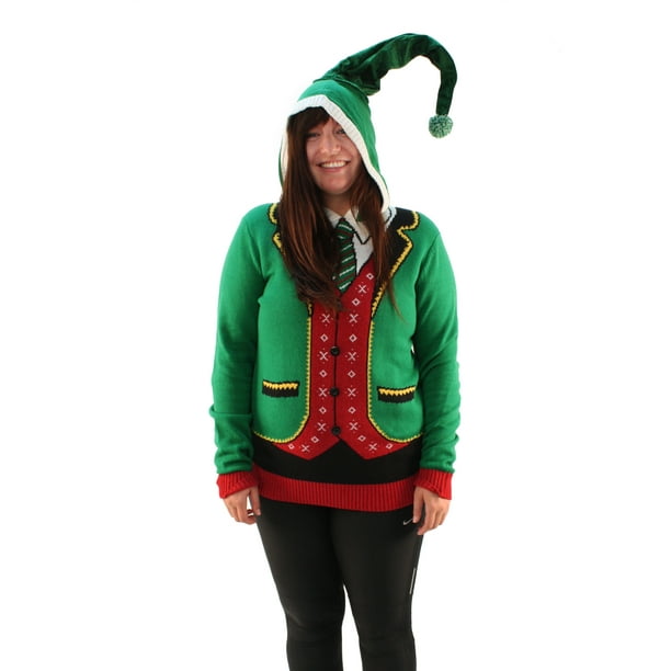XXL Ugly Christmas Sweater Men's Hoodie-Boss Elf Emerald